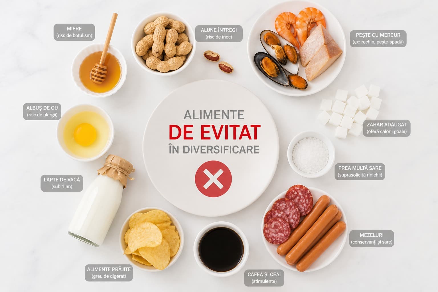 Alimente pentru diversificare aranjate simplu și sigur pentru bebeluș