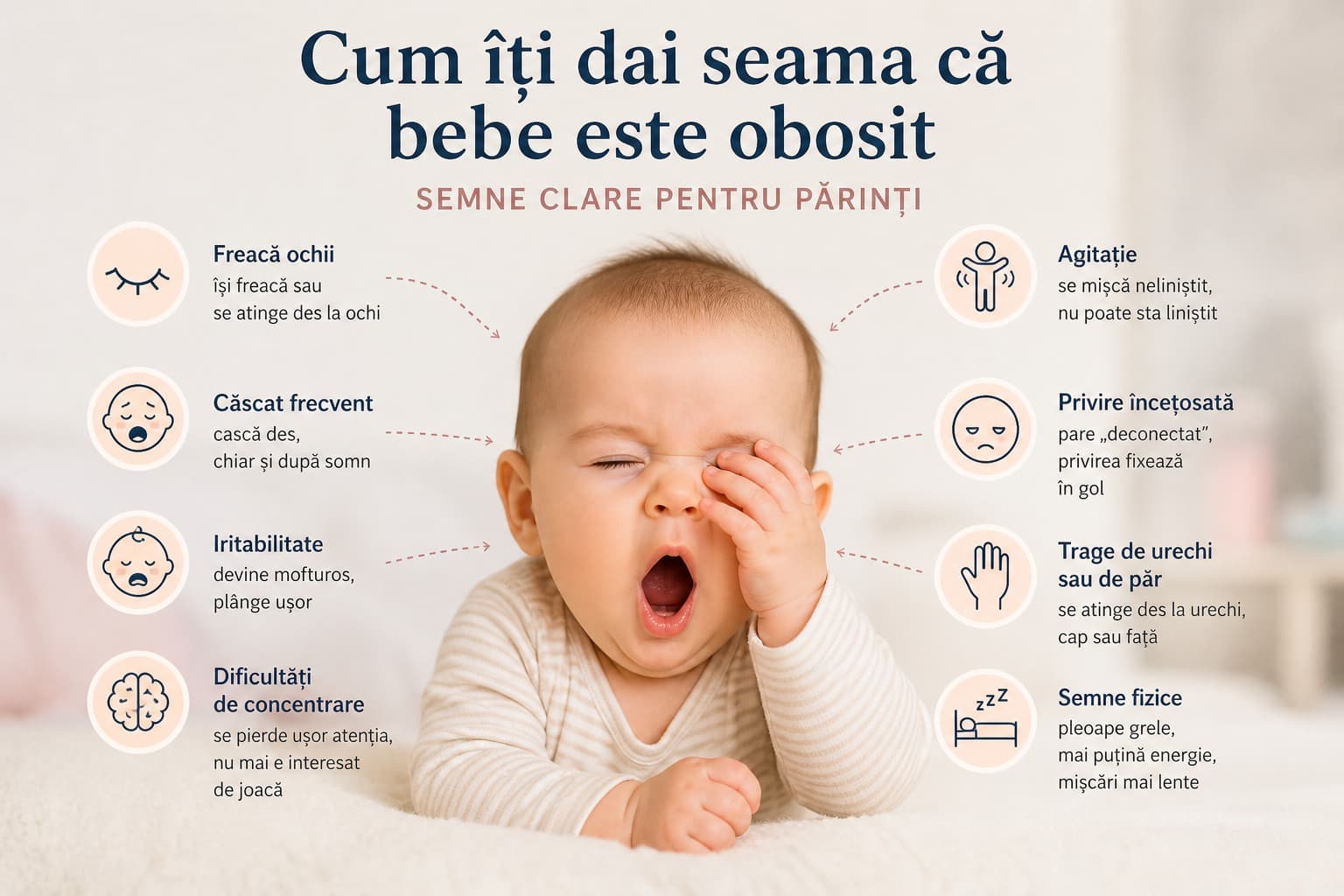 Repere vizuale pentru semnele de oboseală și rutina bebelușului